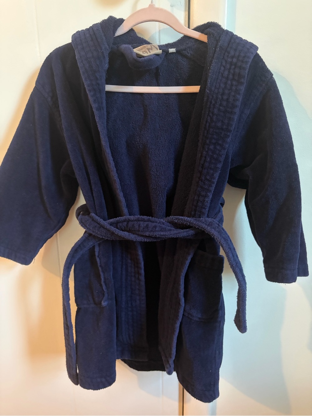 Children's Navy Hooded Terry Robe with Belt